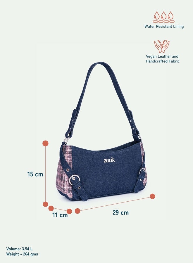 ZOUK حقيبة كتف صغيرة من زوك ليرا للنساء - حقيبة كتف من الدنيم والمطبوع مع بطانة مقاومة للماء | حقيبة كتف مصنوعة يدويًا مع جيوب متعددة وإغلاق بسحاب للاستخدام اليومي | كشمير أسود (وردي) - Image 4